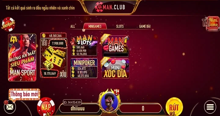 Kho game app tài xỉu Man Club có gì?
