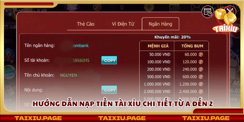 Cách nạp tiền tài xỉu chi tiết từ A đến Z