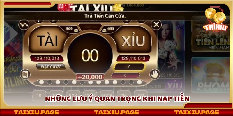 Một số lưu ý quan trọng khi nạp tiền